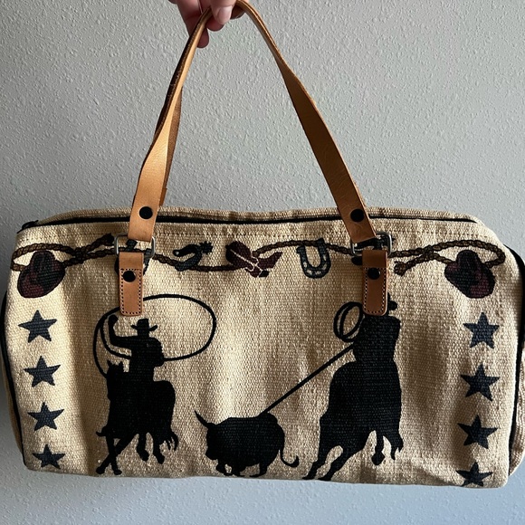 Bags | Vintage Rodeo Mini Duffle Handbag In Canvas With Genuine Leather ...